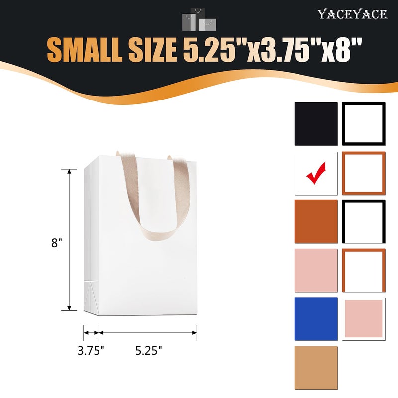 YACEYACE White Gift Bags with Handles  20Pcs 5.25""x3.75""x8"" Small White Paper Gift Bags with Handles Bulk White Kraft Paper Bags White Paper Bags - Image 3